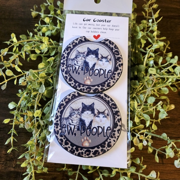 Handmade Accessories - Cat-Themed Car Coasters - Black and Gray